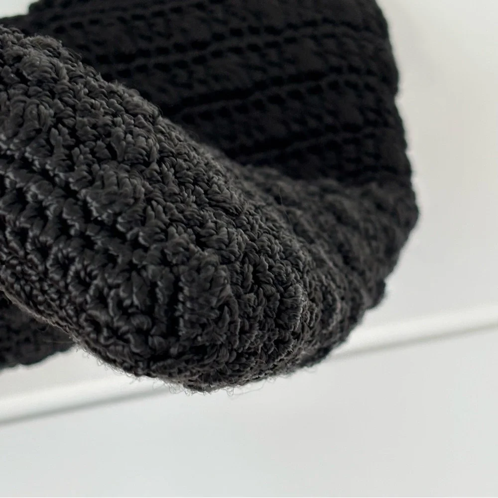 The Sak Black Crochet Knit Handbag Satchel Tote Bag